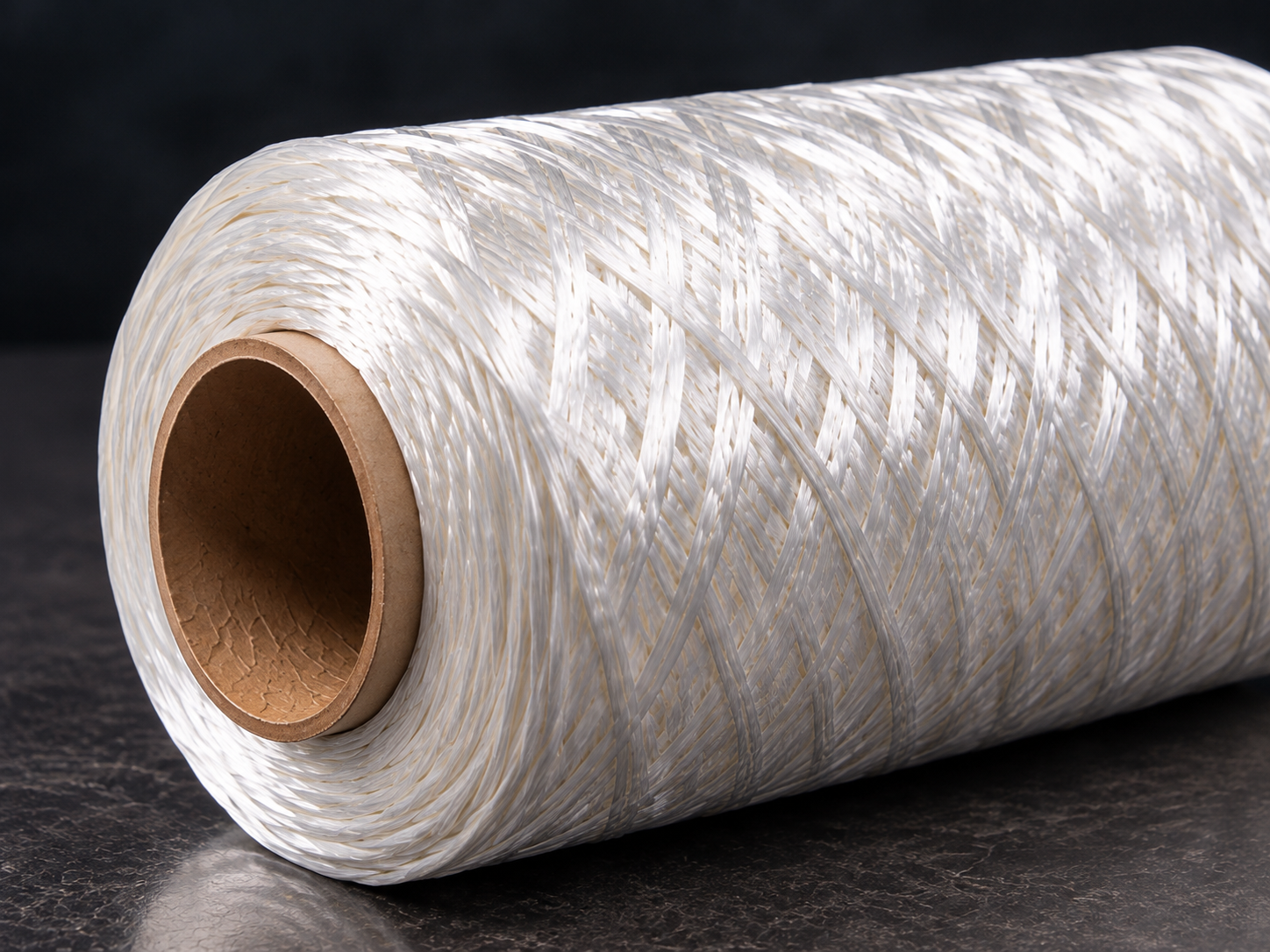 Fiberglass yarn 1/3 150 — glossy white braided filament spool