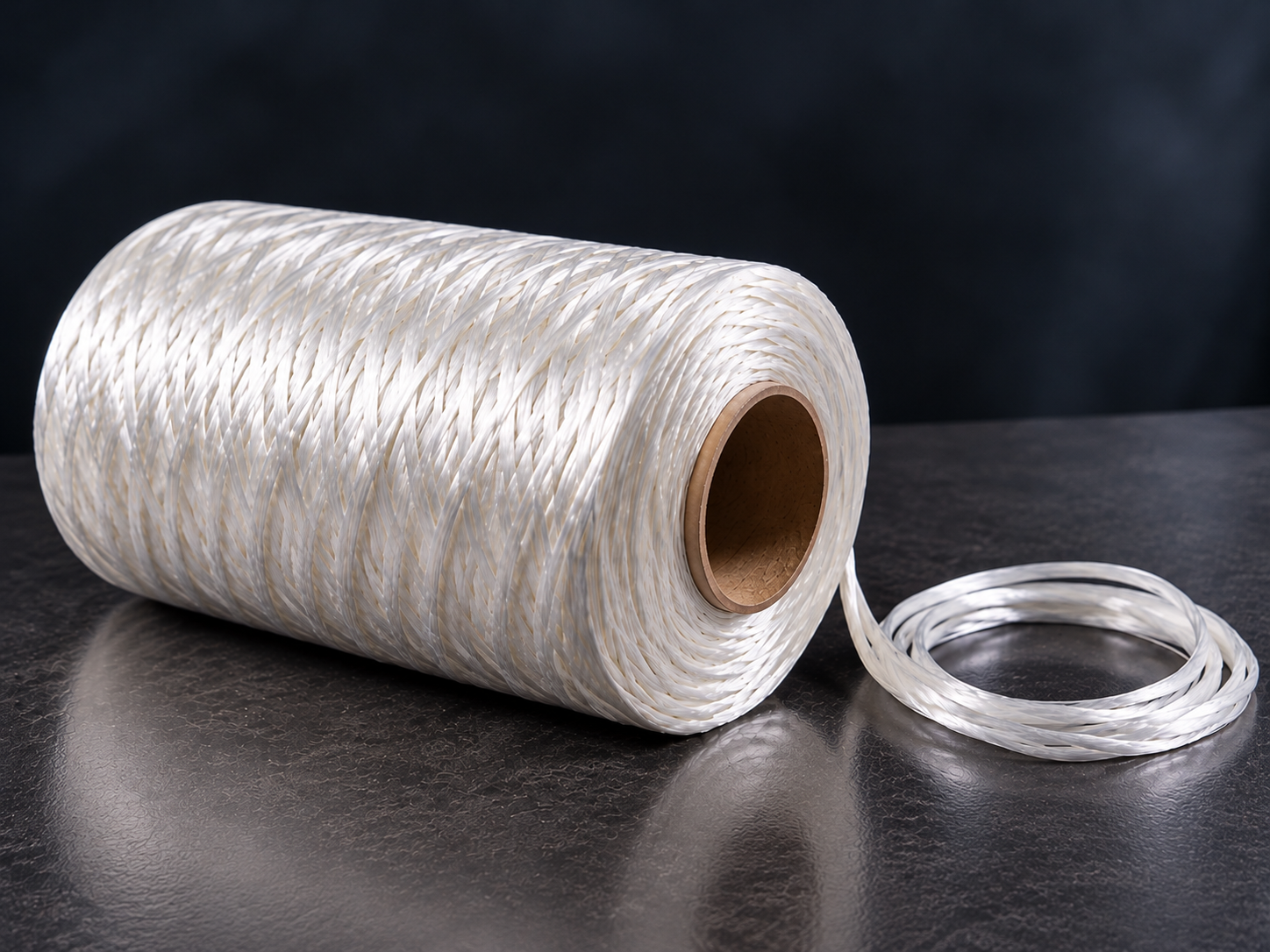 Fiberglass yarn 1/2 150 — glossy white braided filament spool