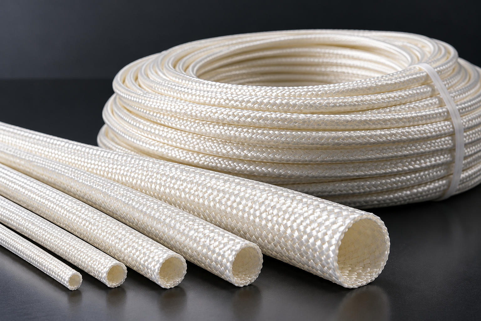F-Class fiberglass sleeve with polyurethane insulation varnish — ivory braided sleeving coil